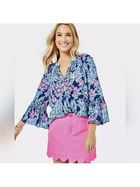 Lilly Pulitzer Dakota Top in High Tide Navy Pineapple Paradise, NWT, Size XL